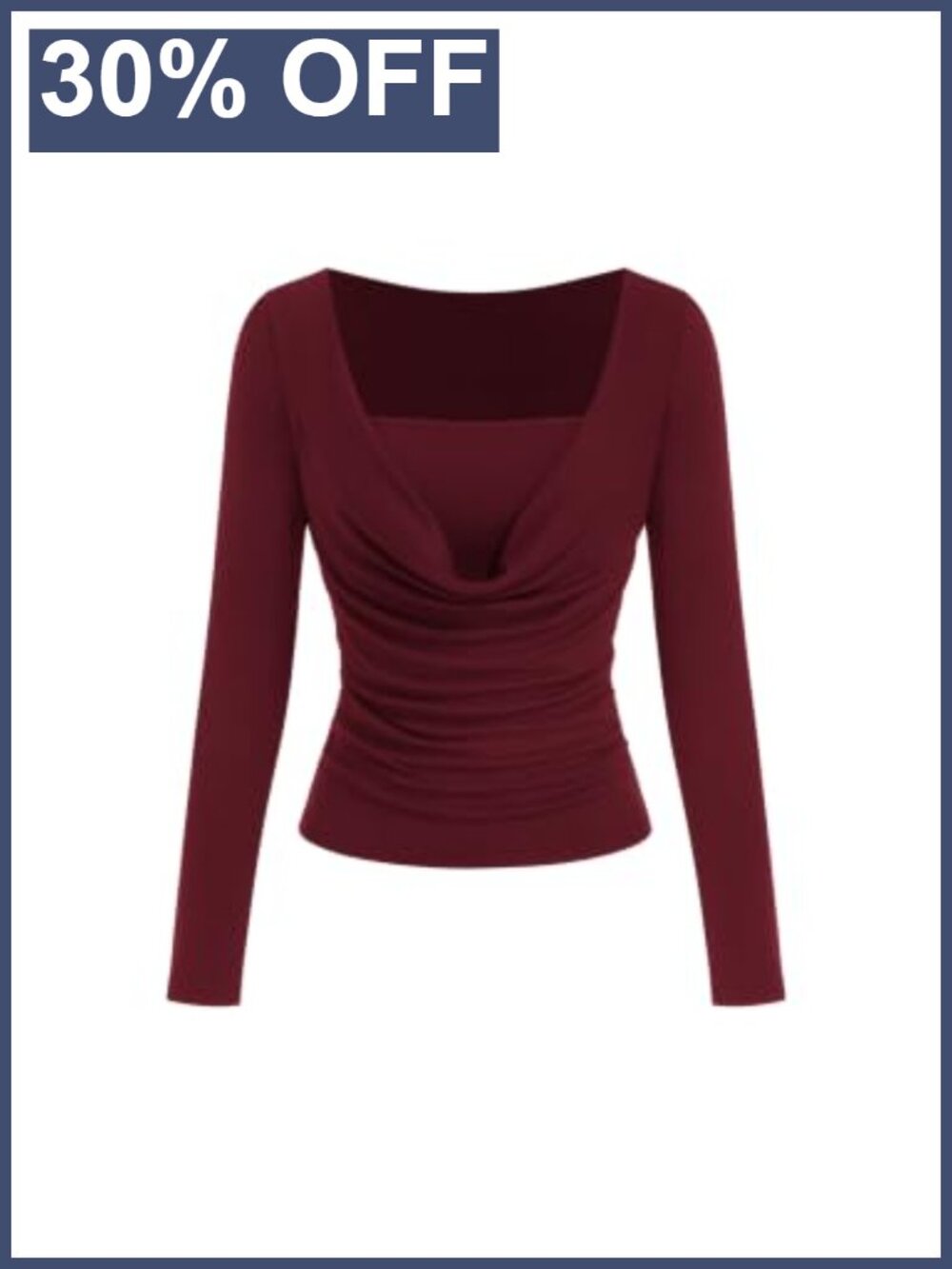 Cowl Neck Ruched Front Long Sleeve Slim Fit Knit Top